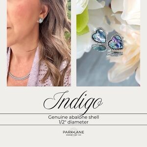 Park Lane INDIGO Earrings Silver Studs Heart Abalone Shell NWT NIB